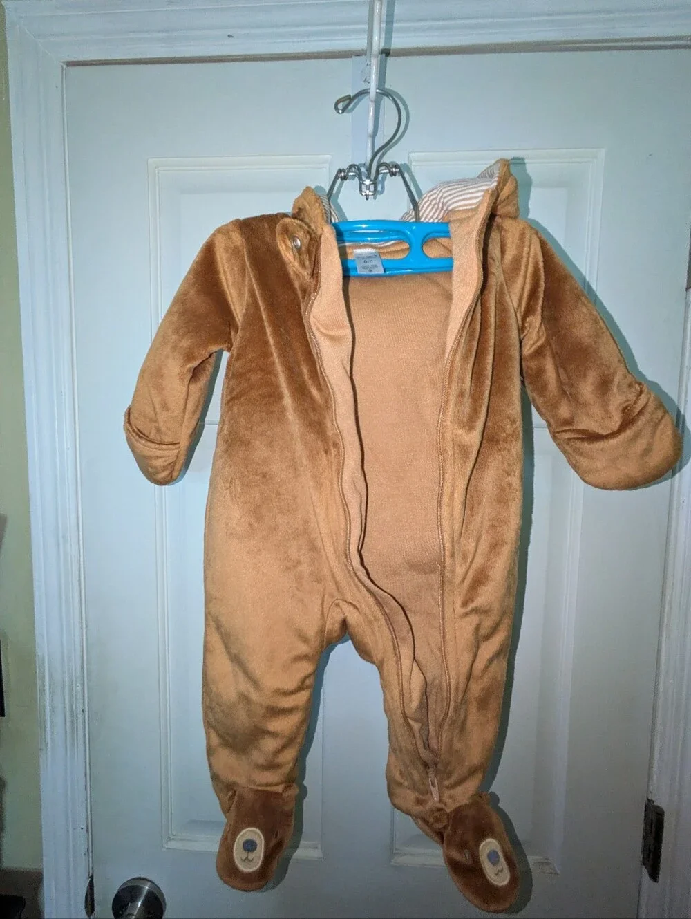Carter's Brown Plush Hooded Baby One-Piece with Bear Feet And Bear Ears